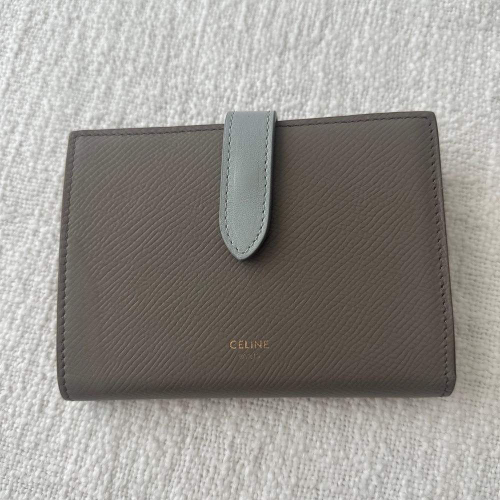 Authentic Celine Medium Strap Wallet in Bicolour Grained Calfskin